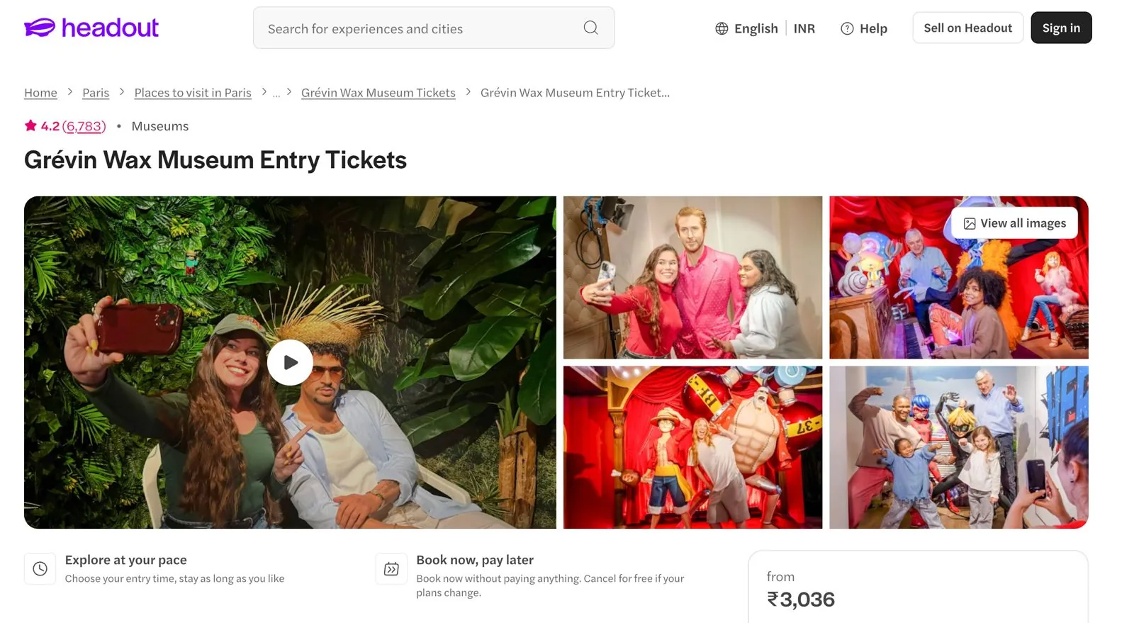 Headout landing page for Grévin Wax Museum entry tickets in Paris. Opens the live page in a new tab.